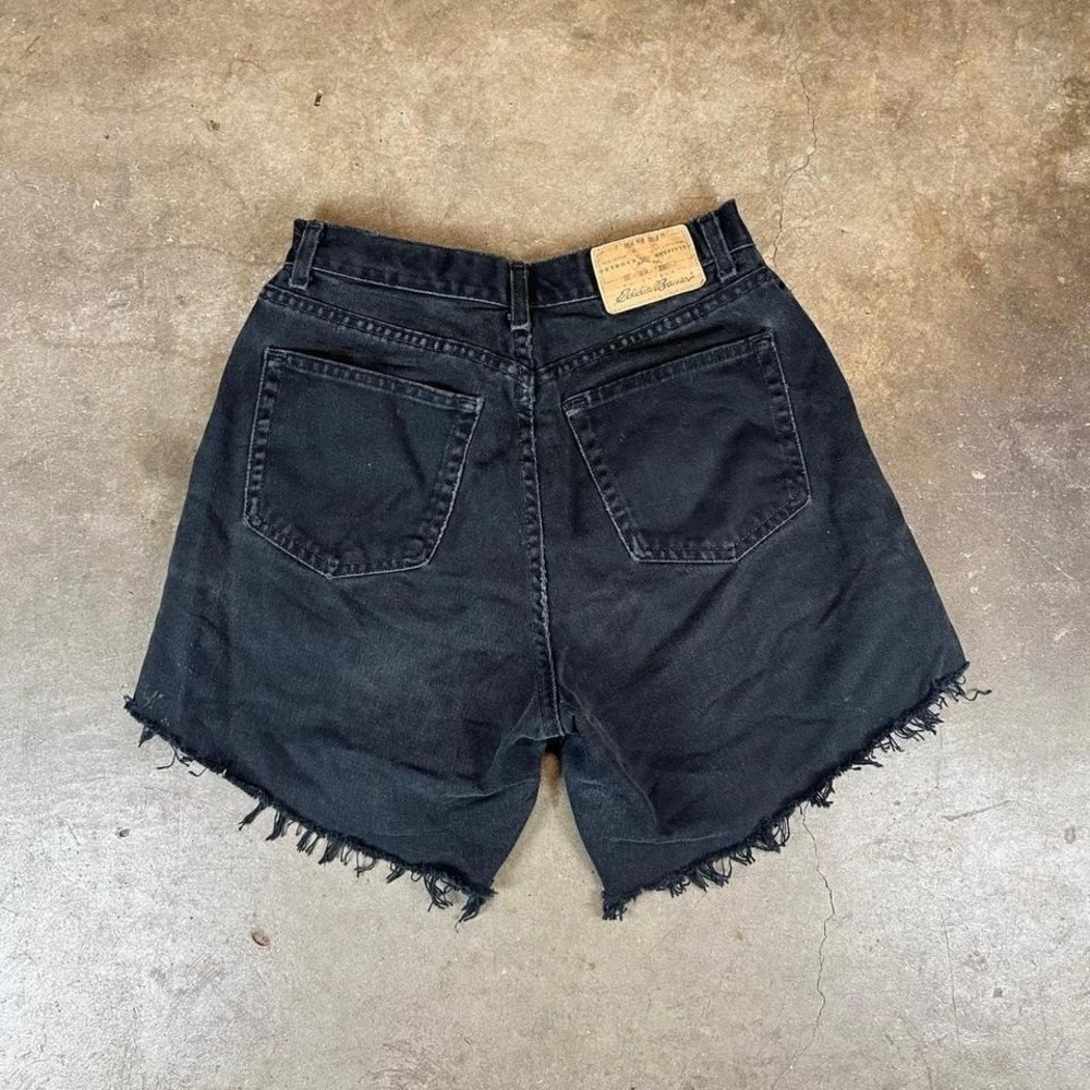 Vintage Eddie Bauer Black denim shorts with frayed hem Women's size 10